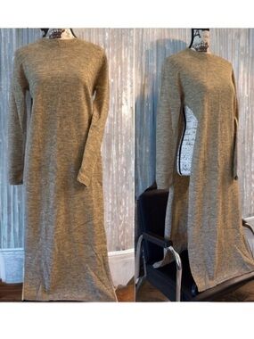 ST. Studio Fluffy Cozy Knit Wool Blend Sweater Dress Tan Ginger Melange Small
